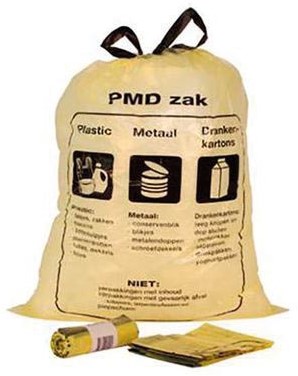 Vuilniszak met trekbandsluiting, PMD, 15 micron, 60 liter, 1 rol, 10 zakken