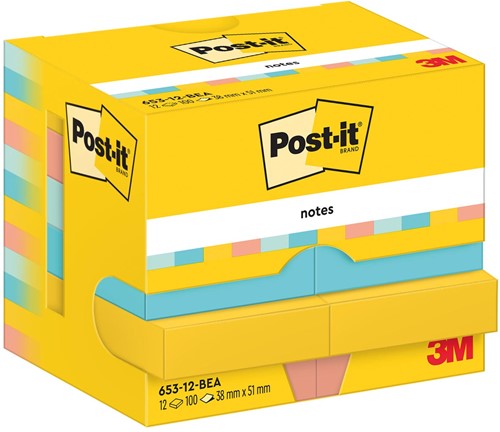 Post-It Notes Beachside, 100 vel, ft 38 x 51 mm, pak van 12 blokken