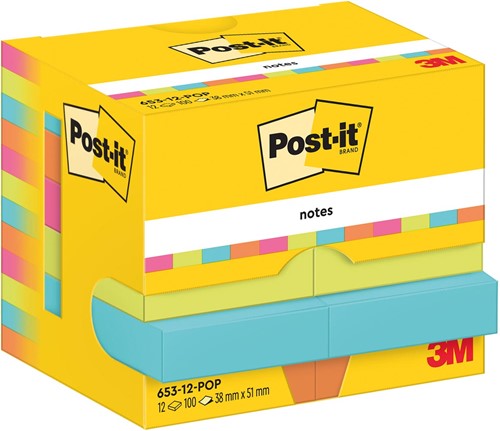 Post-It Notes Poptimistic, 100 vel, ft 38 x 51 mm, pak van 12 blokken