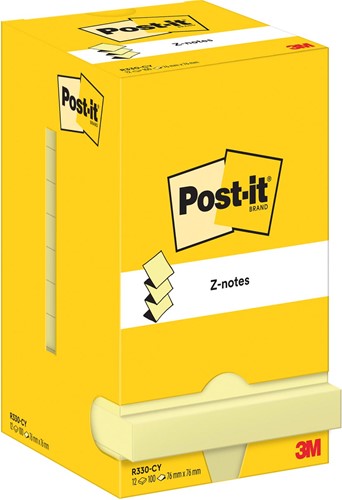 Post-It Z-Notes , 100 vel, ft 76 x 76 mm, geel, pak van 12 blokken