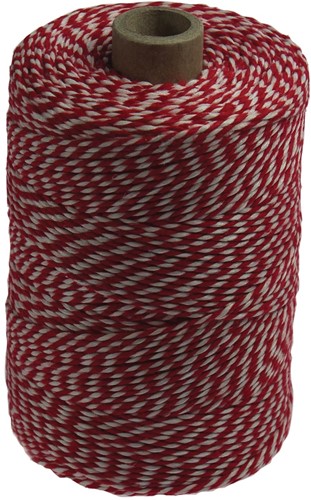 Katoentouw, rood-wit, klos van 200 g, ongeveer 250 m