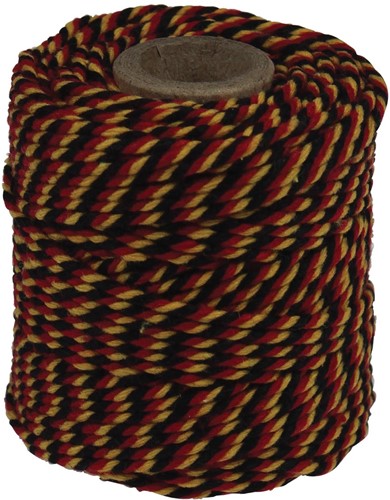 Katoentouw, zwart-rood-geel, klos van 50 g, ongeveer 35 m