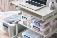 Bankers Box opbergdoos 10 liter, transparant met blauwe handvaten, set van 4 stuks verpakt in carton-2