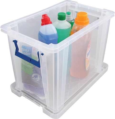 Bankers Box opbergdoos 26 liter, transparant met blauwe handvaten, per stuk verpakt in karton-2