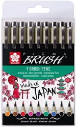 Viltift met brushpen Bruynzeel Sakura Pigma etui à 9 kleuren