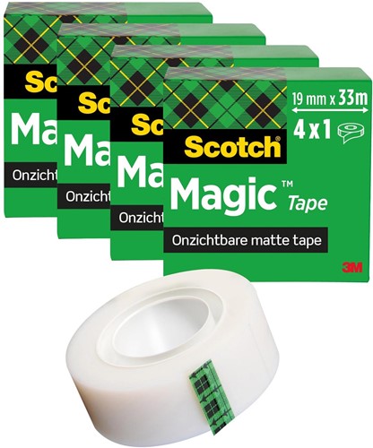 Scotch Magic Tape plakband ft 19 mm x 33 m, pak van 4 rollen