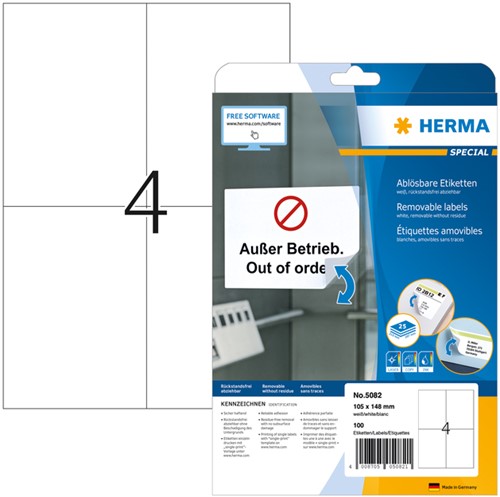 Etiket HERMA 5082 105x148mm A6 verwijderbaar wit 100 etiketten
