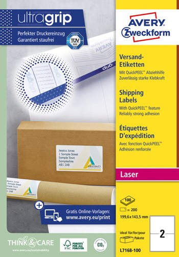Etiket Avery L7168-100 199.6x143.5mm wit 200 etiketten