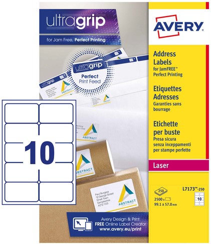 Etiket Avery L7173-250 99.1x57mm wit 2500 etiketten-2