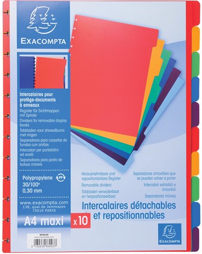 Exacompta uitneembare tabbladen voor showalbum met ringen, in gekleurd PP, 10 tabs-2