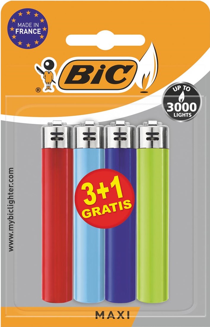 kever Hertogin zout BIC Maxi vuursteen aanstekers, geassorteerde kleuren, blister van 3 + 1  gratis One-Stop-Office-Shop.nl