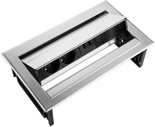 Inbouw stekkerdoos Power Desk In rvs - 2x 230V + 2x USB Charger + 1x Keystone-2