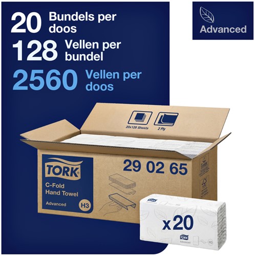 Handdoek Tork H3 C-vouw advanced 2-laags wit 290265-2