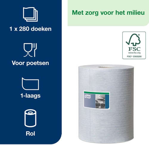 Reinigingsdoek Tork W1-W2-W3 Premium Heavy-Duty 1-laags 280 vel blauw 530237-2