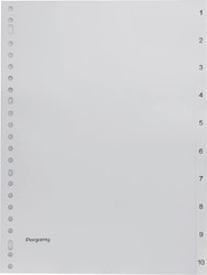 Pergamy tabbladen, ft A4, 23-gaatsperforatie, grijze PP, set 1-10