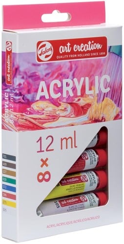 Talens Art Creation acrylverf tube van 12 ml, set van 8 tubes in geassorteerde kleuren