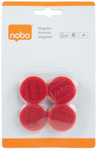 Magneet Nobo 30mm 700gr rood 4 stuks