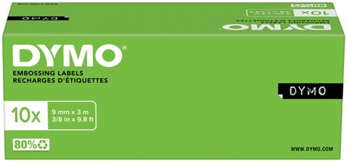 Reliëftape Dymo embossing vinyl 9mm wit op rood-2