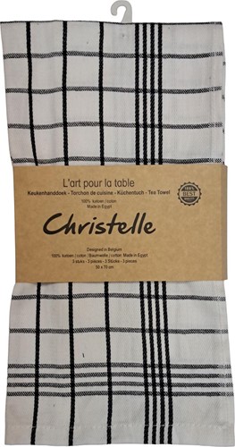 Handdoek Christelle, ft 50 x 70 cm, geruit, wit, pak van 3 stuks