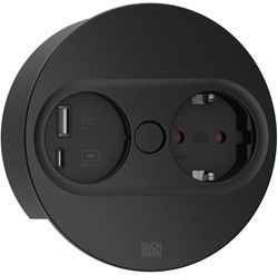 Inbouw Stekkerdoos TWIST 2 - Rond - Zwart - 1x 230V | 1x USB A/C Charger