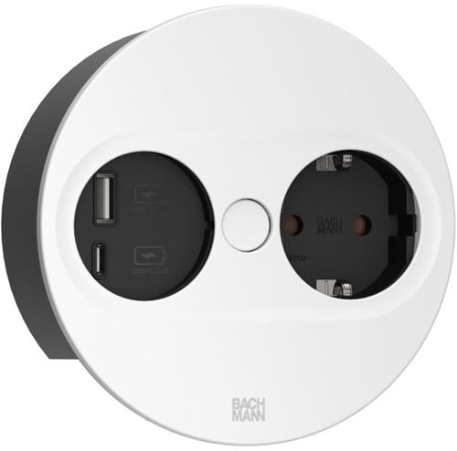Inbouw Stekkerdoos TWIST 2 - Rond - Wit - 1x 230V | 1x USB A/C Charger