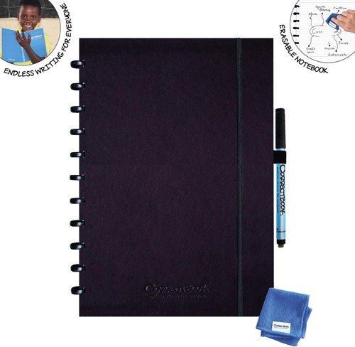 Correctbook A4 Hardcover: uitwisbaar / herbruikbaar notitieboek, gelijnd, Ink Black (zwart)