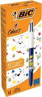 Bic Colours Messages 4-kleurenbalpen, medium, klassieke inktkleuren, doos van 12 stuks