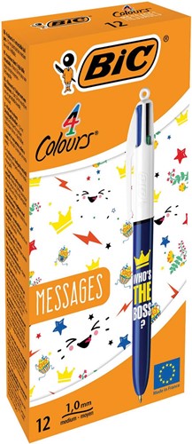 Bic Colours Messages 4-kleurenbalpen, medium, klassieke inktkleuren, doos van 12 stuks