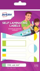 Avery Family gelamineerde etiketten, etui met 24 etiketten, geassorteerde formaten en standaard kleuren