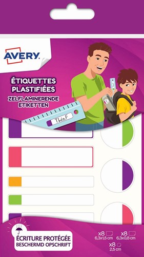 Avery Family gelamineerde etiketten, etui met 24 etiketten, geassorteerde formaten en fluo kleuren