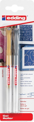 Edding gelroller 2185 goud en zilver, blister met 2 stuks