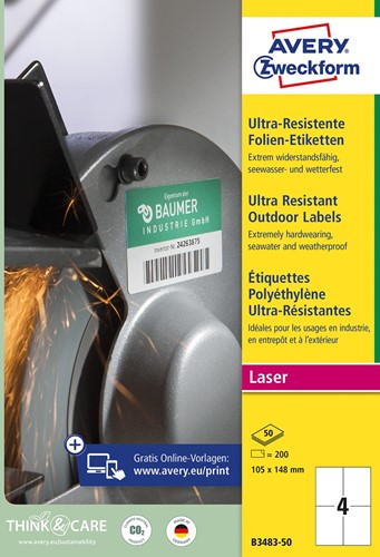 Avery ultra resistente etiketten, ft 105 x 148 mm, doos van 200 etiketten