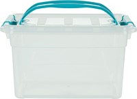 Whitefurze Carry Box opbergdoos 13 liter, transparant met blauwe handvaten-2