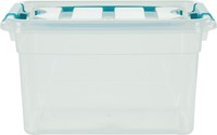 Whitefurze Carry Box opbergdoos 13 liter, transparant met blauwe handvaten