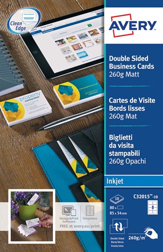 AVERY visitekaarten voor inkjet Quick&Clean  mat, 80 kaartjes, 260 g/m²