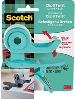 Scotch clip & twist plakbandafroller inclusief 1 rol Scotch Magic tape, appelblauwzeegroen