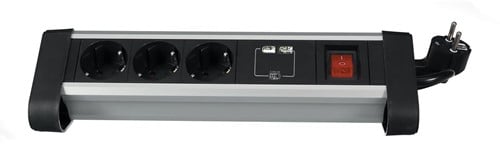 Perel desktop contactdoos met 3 stopcontacten, 2 USB-poorten en schakelaar, zwart, voor België