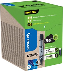 Pilot V-Board Master BeGreen whiteboardmarker, ronde punt, 2,3 mm, 10 stuks + 10 vullingen, zwart