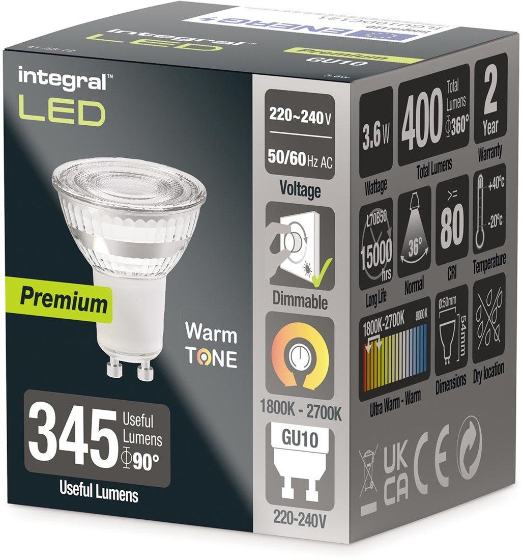 ballet muis plannen Integral LED spot GU10, dimbaar, 1.800 - 2.700 K, 3,6 W, 400 lumen  One-Stop-Office-Shop.nl