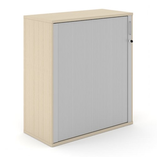 Houten Roldeurkast Uni Plus 112 cm hoog eiken met grijze deuren