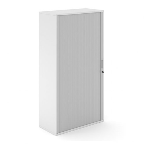 Houten Roldeurkast Uni Plus 187 cm hoog wit met grijze deuren
