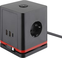 IOIO contactdoos SW1000, 3 stopcontacten en 3 USB-poorten, kubus, zwart-2