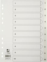 Q-CONNECT tabbladen, A4, PP, 11-gaatsperforatie,met indexblad, set van 1-10, wit