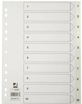 Q-CONNECT tabbladen, A4, PP, 11-gaatsperforatie,met indexblad, set van 1-10, wit-2