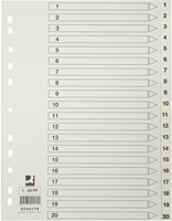 Q-CONNECT tabbladen, A4, PP, 11-gaatsperforatie, met indexblad, set van 1-20, wit