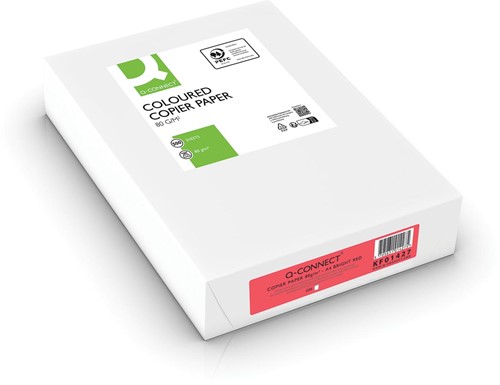 Q-CONNECT gekleurd kopieerpapier, A4, 80g, pak van 500 vel, felrood