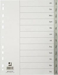 Q-CONNECT tabbladen, A4, PP, 11-gaatsperforatie, met indexblad, set van Jan-Dec, grijs