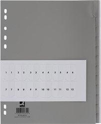 Q-CONNECT tabbladen, A4, PP, 11-gaatsperforatie, 12 tabs, grijs
