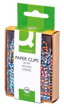 Q-CONNECT papierklemmen, 28 mm, doos van 100 stuks, gestreept in wit en geassorteerde kleuren-3