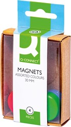 Q-CONNECT magneten, 25 mm, geassorteerde kleuren, doos van 4 stuks